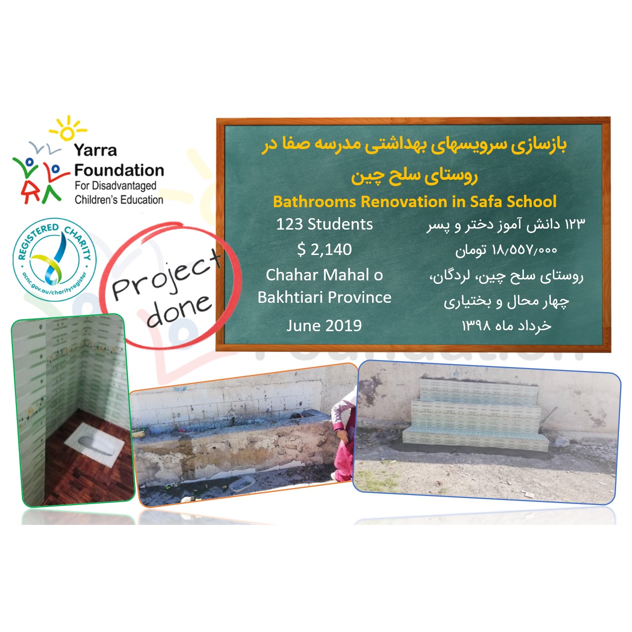 PROJECT #350: Bathroom Renovation in Safa School – Sallah Jin, Chahar Mahal & Bakhtiari 2019
