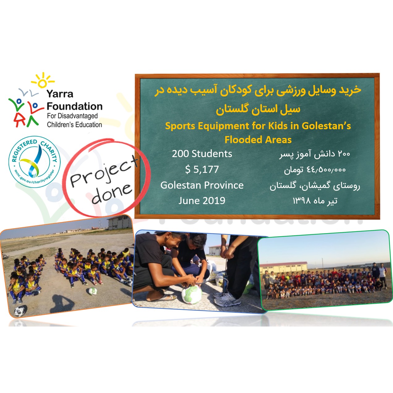 PROJECT #359: Sports Equipment for Children Affected by Flood – Golestan 2019