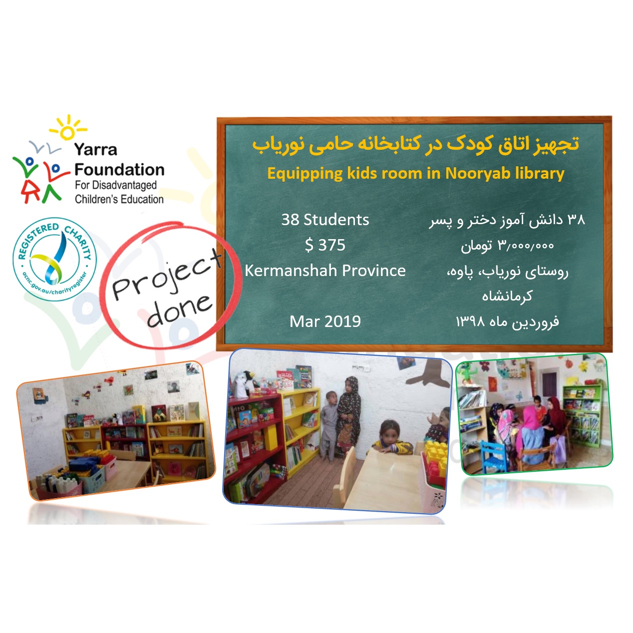 PROJECT #345: Equipping Kids’ Room in Nooryab Library – Paweh, Kermanshah 2019