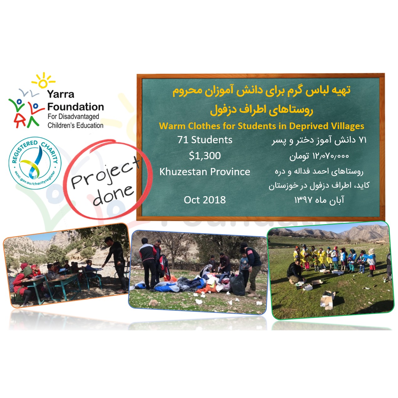 PROJECT #321: Warm Clothes for Students in Deprived Villages – Dezful, Khuzestan 2018